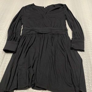 Joie Black A-Line Dress with V-Neck and Bishop Sleeves